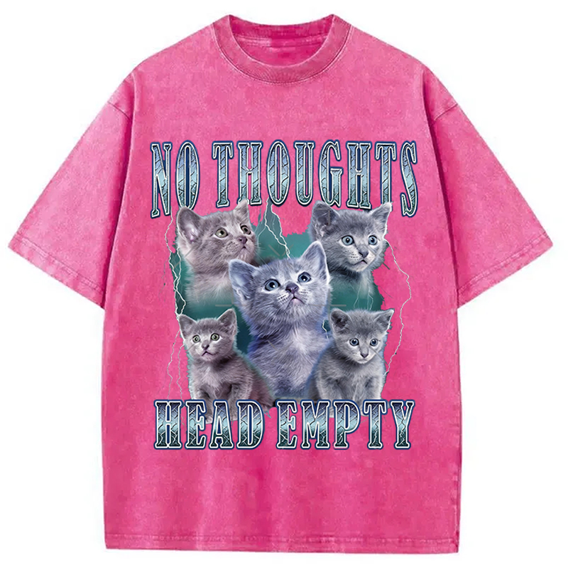 Modecanvas No Toughts Head Empty Funny Cat Meme DTG Printing Washed T-Shirt