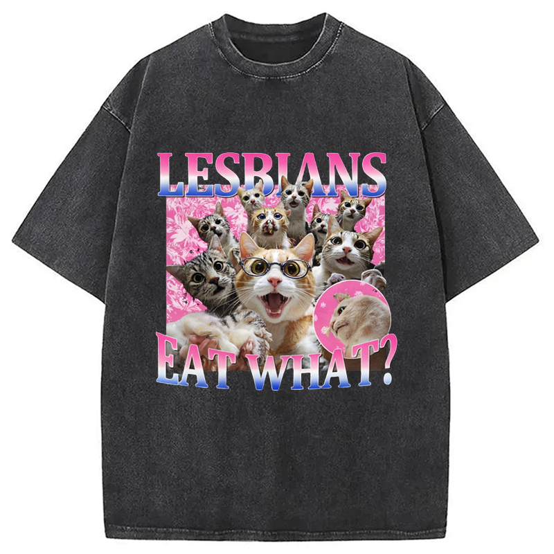 Modecanvas Lesbians Eat What Cat Washed T-Shirt