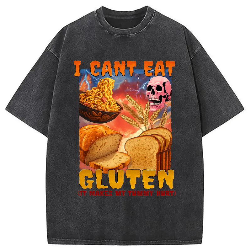 Modecanvas I Can't Eat Gluten Funny Meme Washed T-Shirt-modecanvas