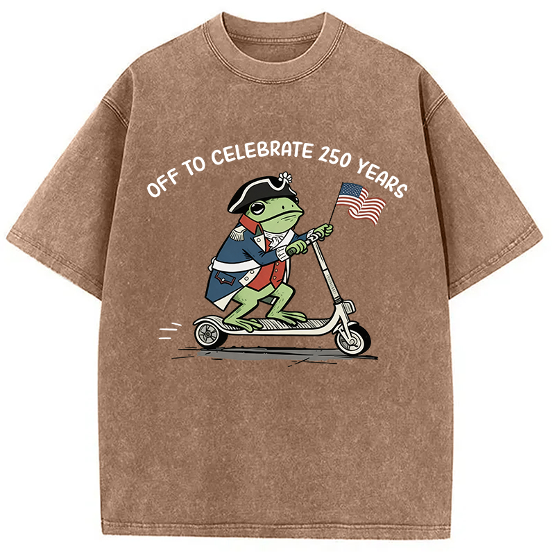 Modecanvas Funny Frog Off To Celebrate 250 Years DTG Printing Washed T-Shirt