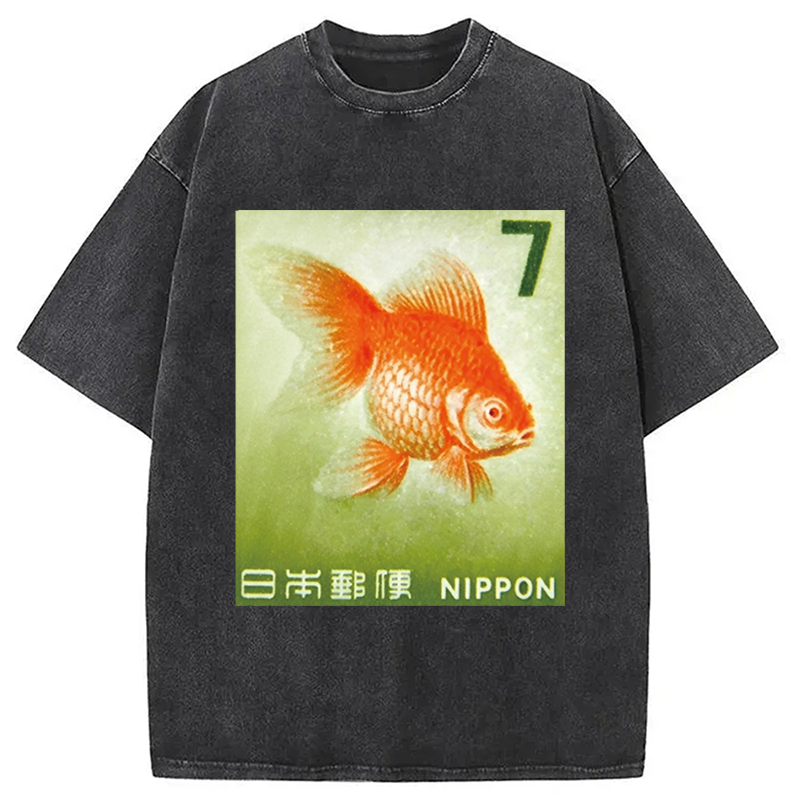 Modecanvas Goldfish Vintage DTG Printing Washed T-Shirt