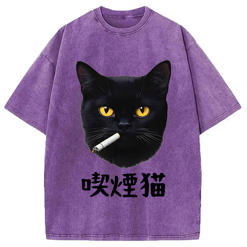 Modecanvas Smoking Cat Vintage Washed T-Shirt