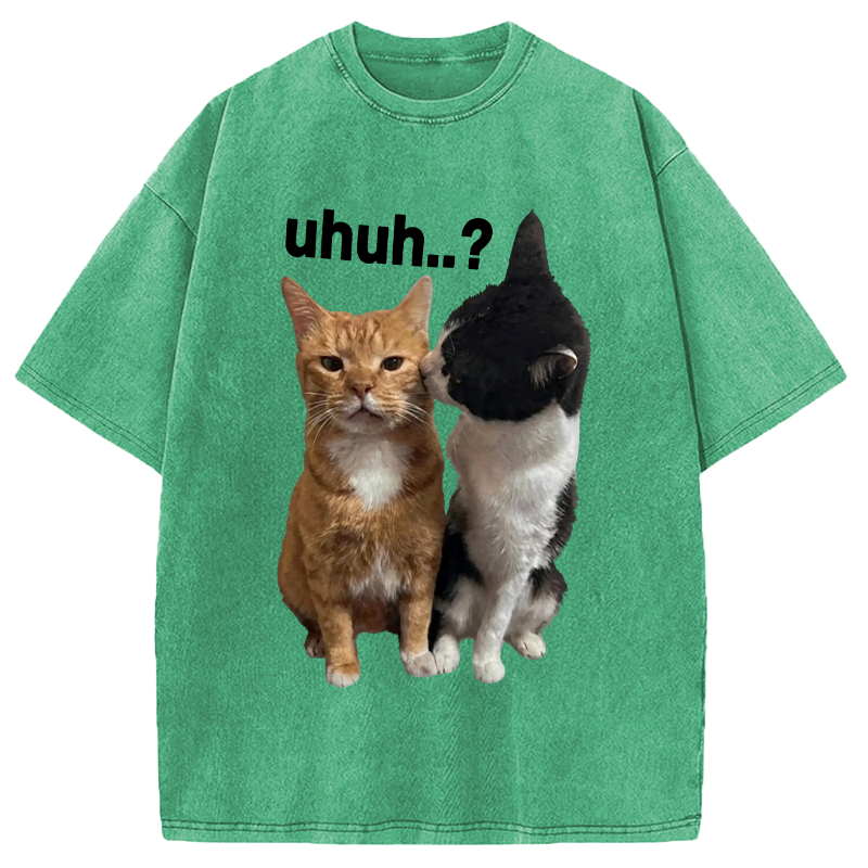 Modecanvas Uhuh..? Cat Meme DTG Printing Washed T-Shirt