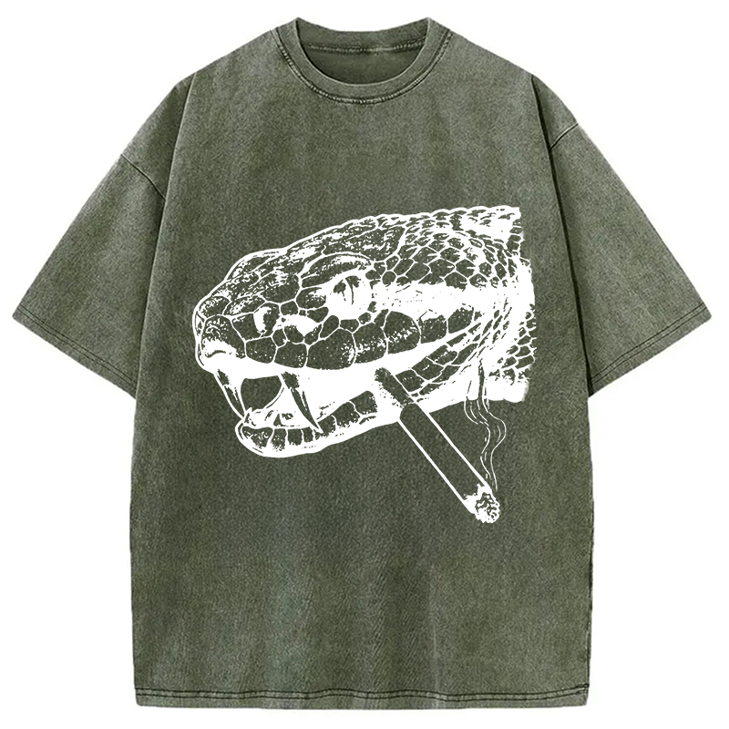 Modecanvas Snake Smoke Vintage DTG Printing Washed T-Shirt