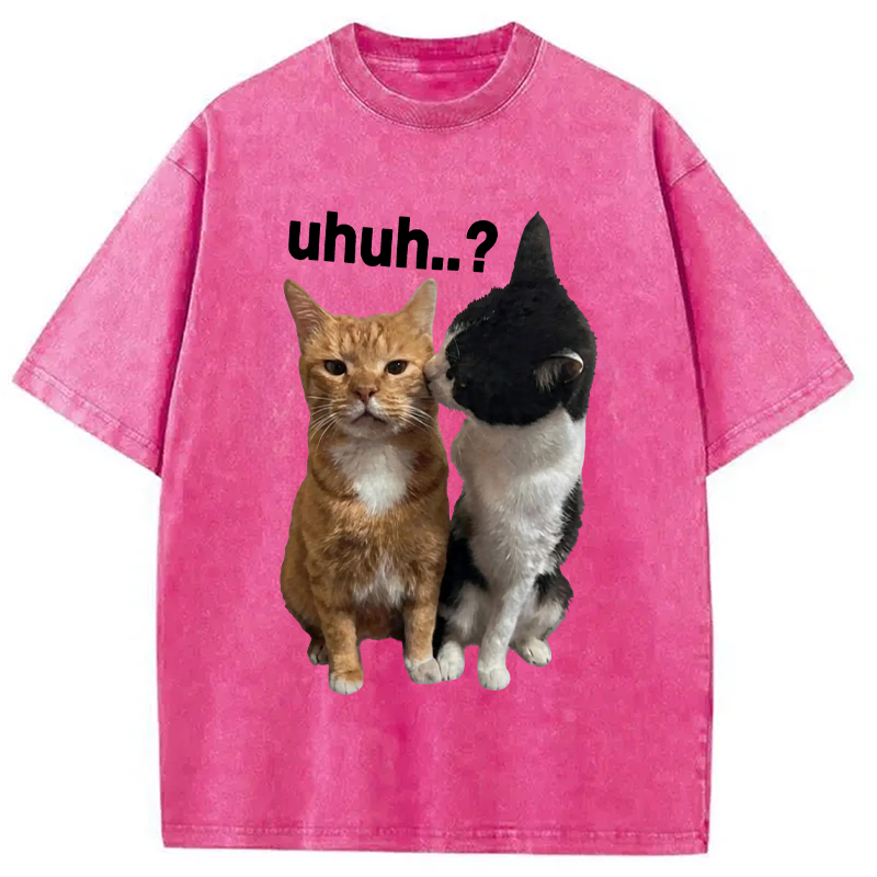 Modecanvas Uhuh..? Cat Meme DTG Printing Washed T-Shirt