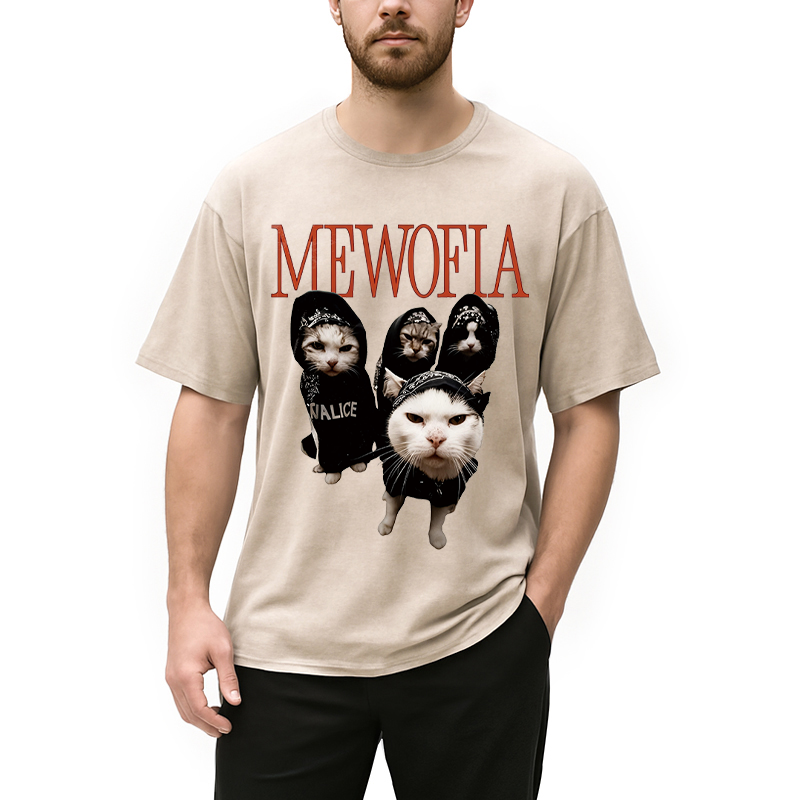 Modecanvas Mewofia Cat meme DTG Printing Washed T-Shirt