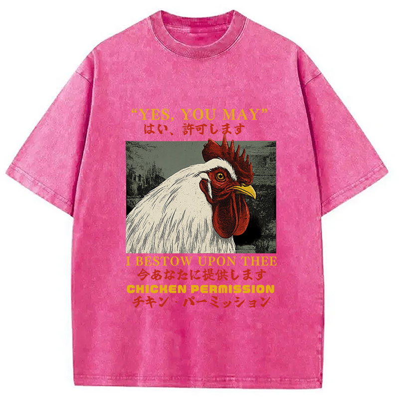 Modecanvas Chicken Permission Vintage Washed T-Shirt-modecanvas