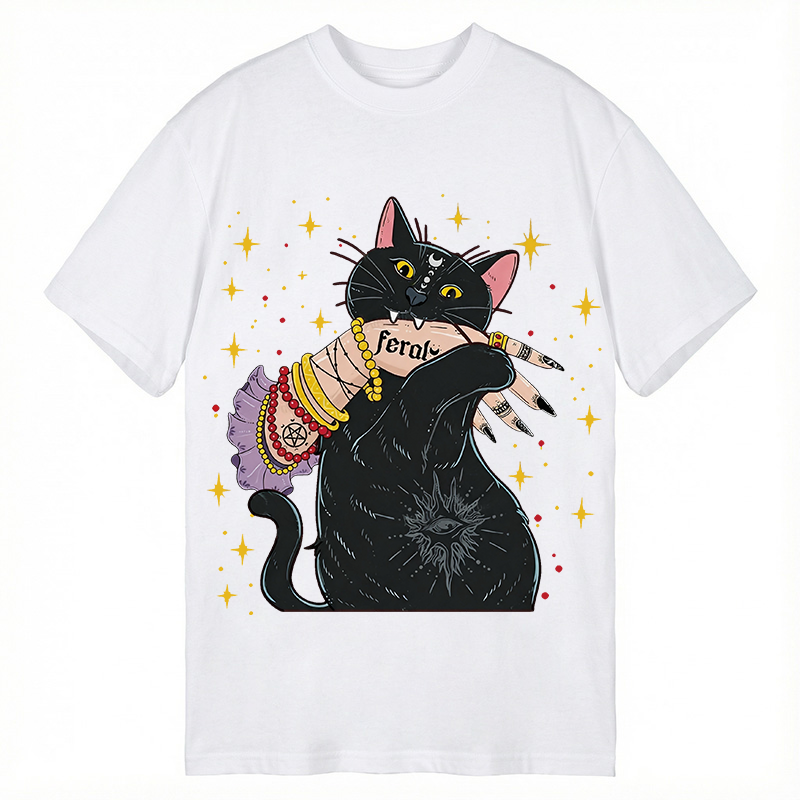 Modecanvas Feral Cat DTG Printing Classic T-Shirt-modecanvas