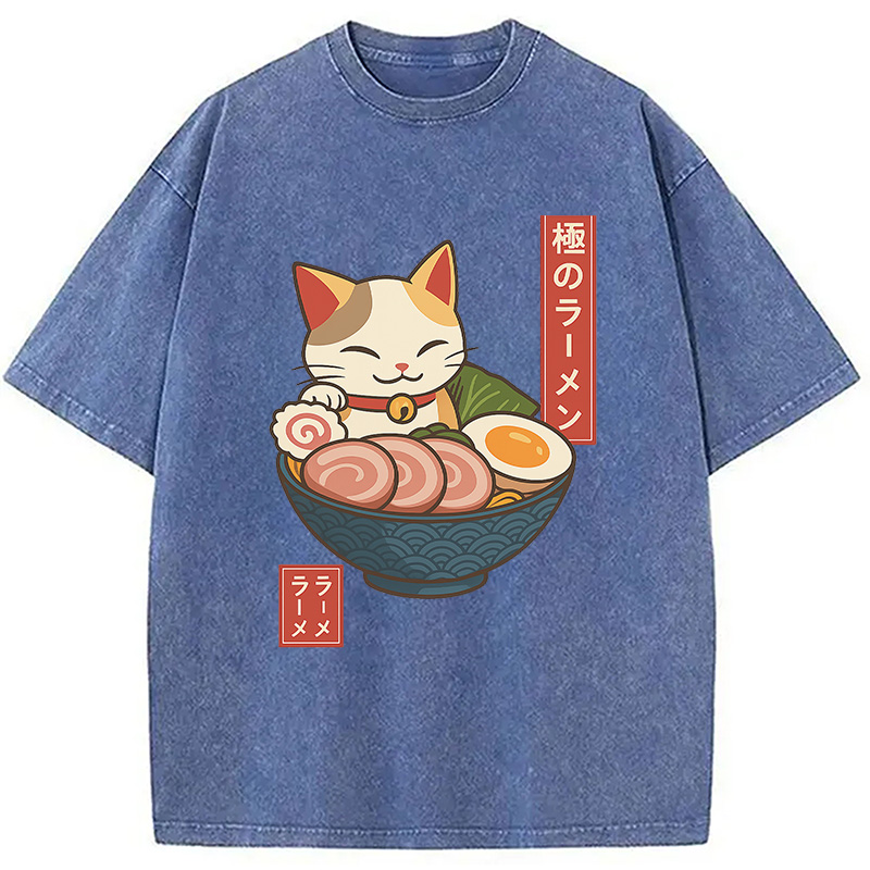 Modecanvas Neko Ramen Washed T-Shirt