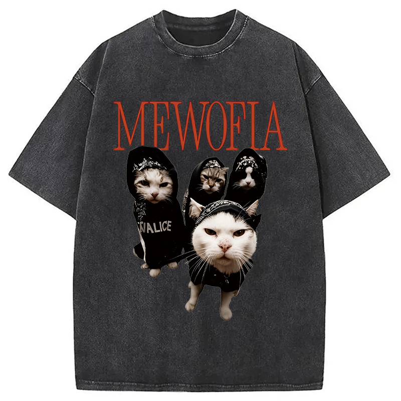 Modecanvas Mewofia Cat meme DTG Printing Washed T-Shirt