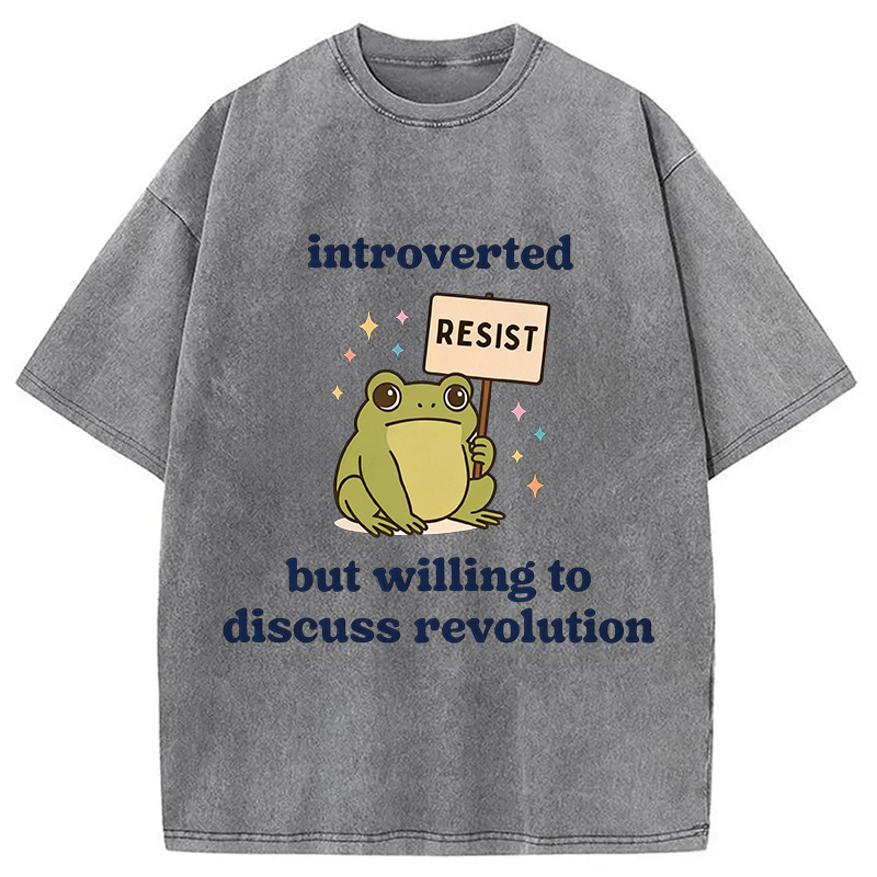 Modecanvas Introverted Resistance Frog Washed T-Shirt-modecanvas