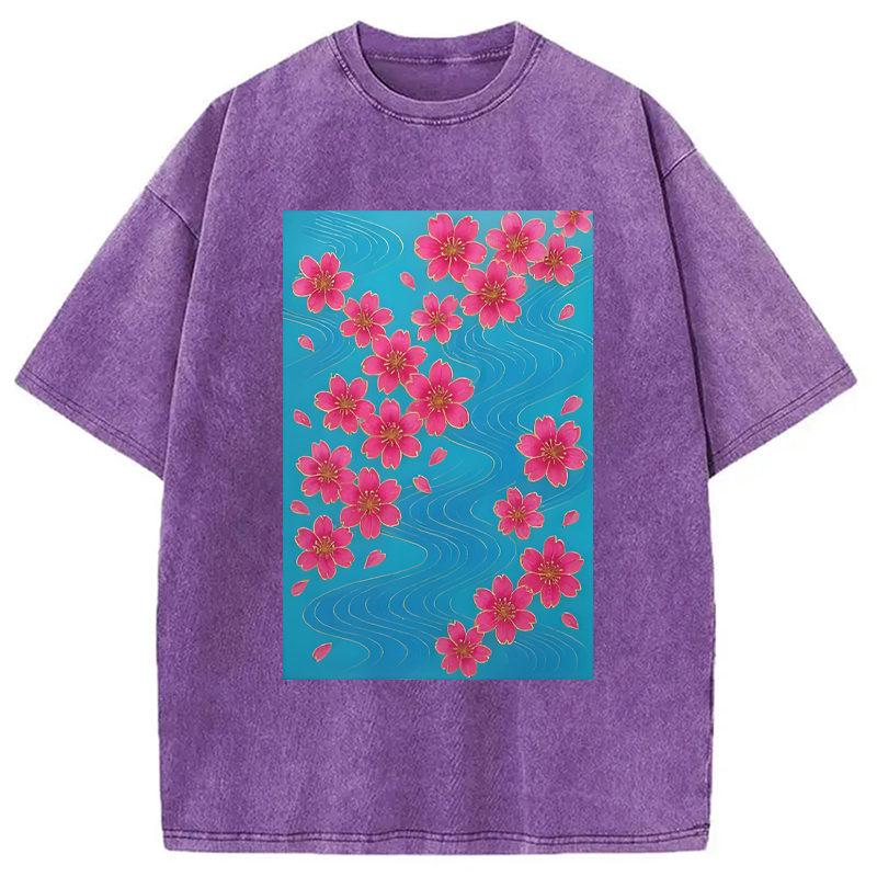 Modecanvas Floating Sakura Blossoms Washed T-Shirt