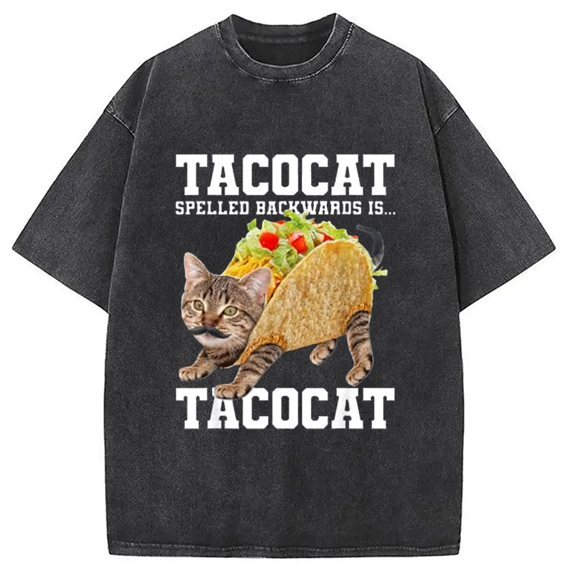 Modecanvas Tacocat Silly Cat Meme Washed T-Shirt-modecanvas