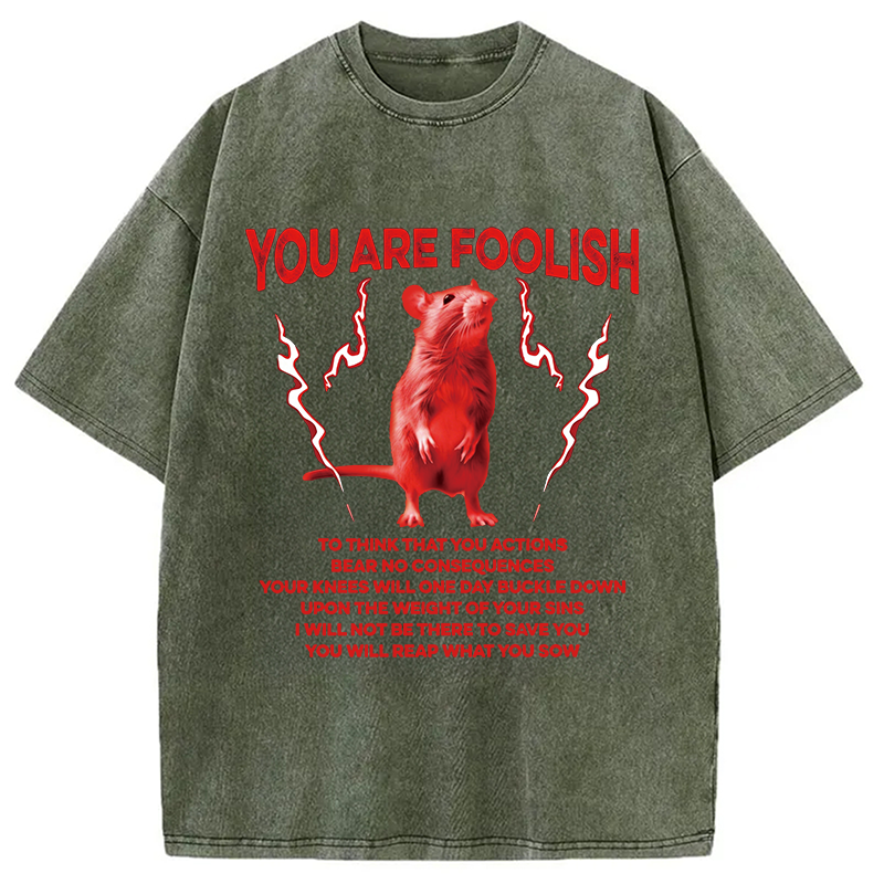 Modecanvas You Are Foolish Rat DTG Printing Washed T-Shirt