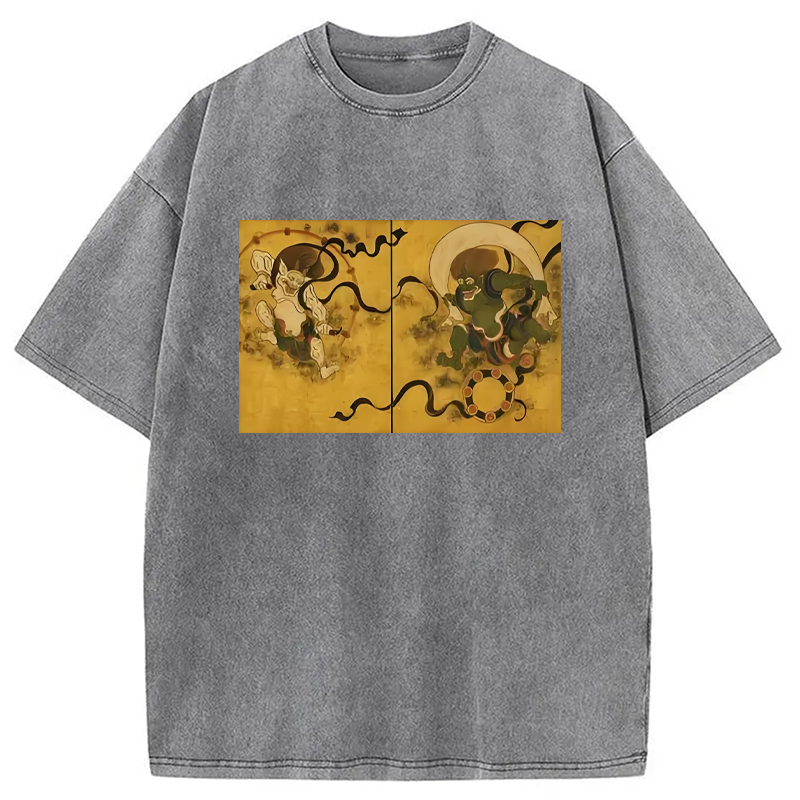 Modecanvas Fujin Raijin Japanese Ukiyo-e Washed T-Shirt