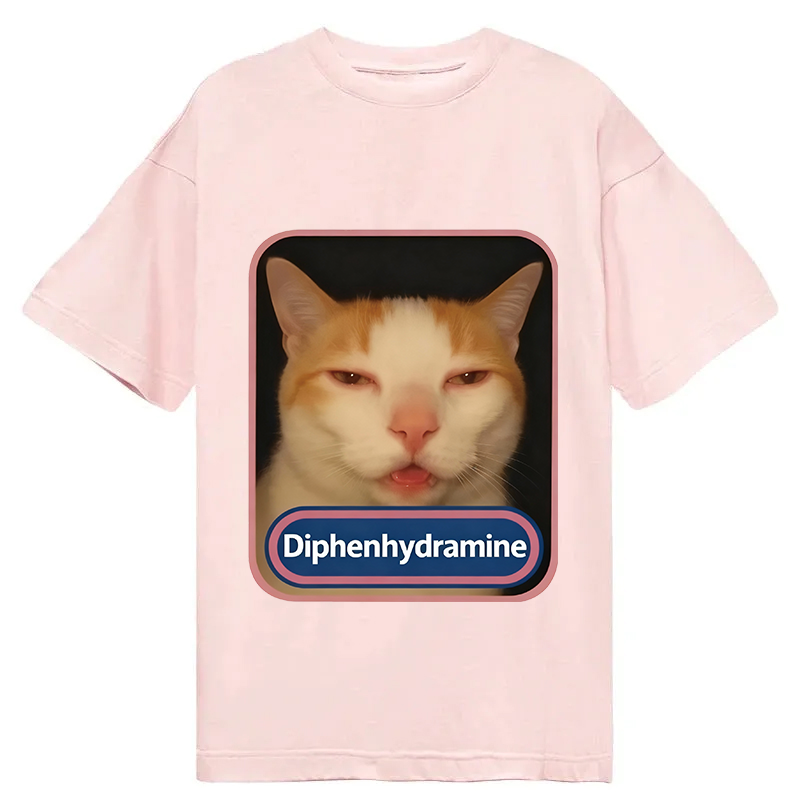 Modecanvas Pink Diphenhydramine Meme Cat DTG Printing Classic T-Shirt-modecanvas