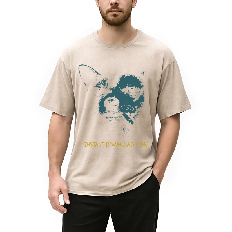 Modecanvas Funny Smoking Chihuahua DTG Printing Washed T-Shirt