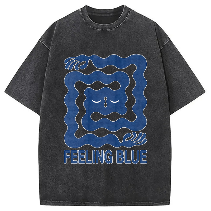 Modecanvas Feeling Blue DTG Printing Washed T-Shirt