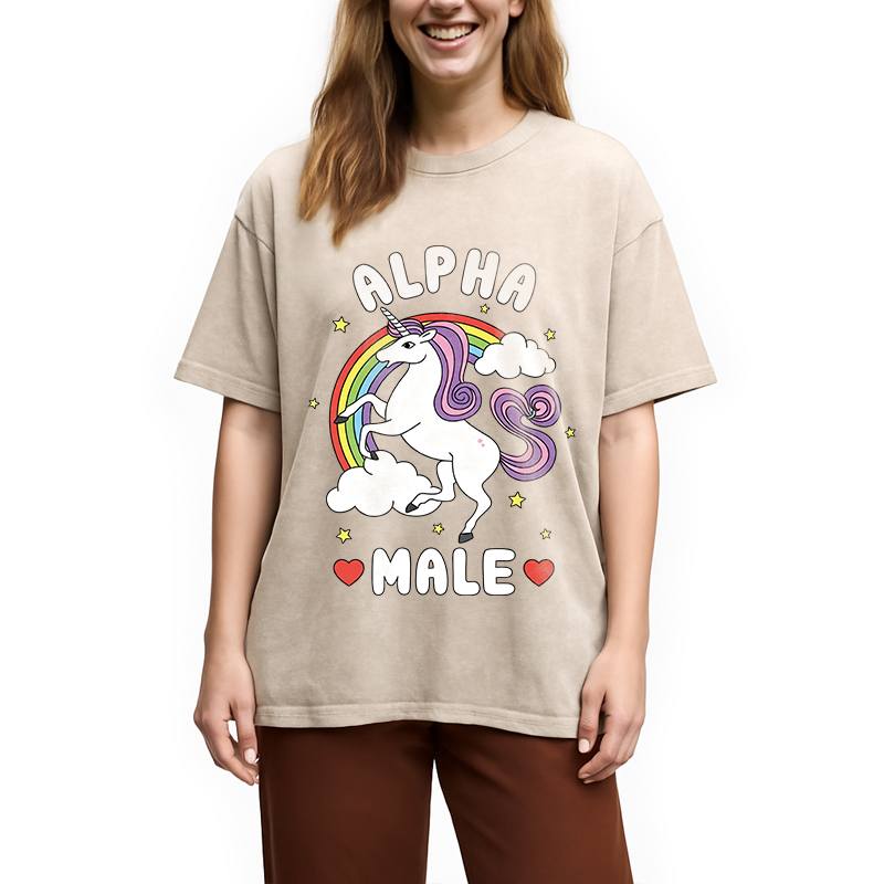 Modecanvas Alpha Male Energy Unicorn DTG Printing Washed T-Shirt