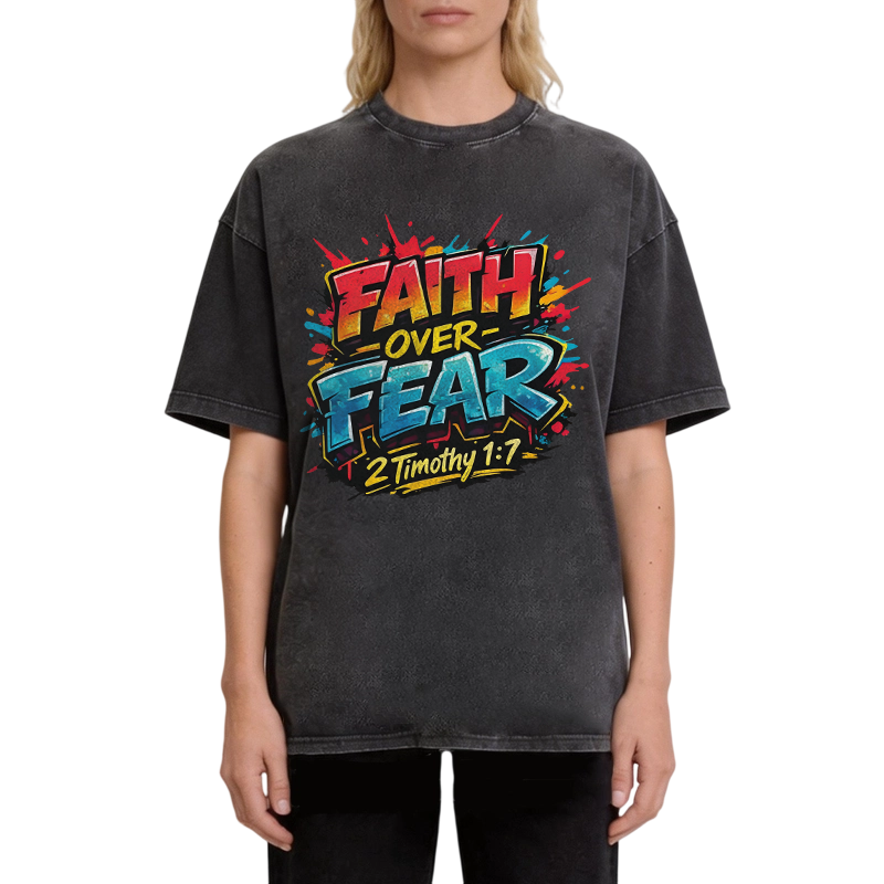 Modecanvas Faith Over Fear DTG Printing Washed T-Shirt
