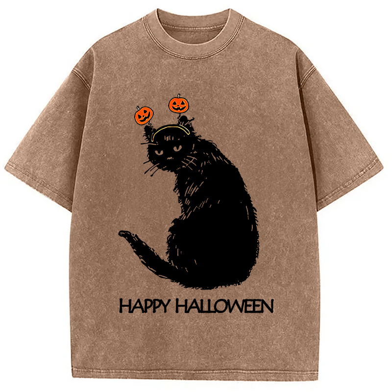 Modecanvas Halloween Cat Japanese Washed T-Shirt