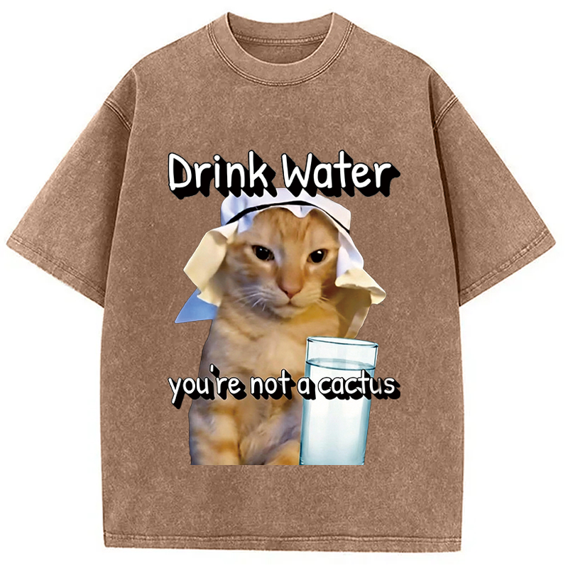 Modecanvas Drink Water DTG Printing Washed T-Shirt
