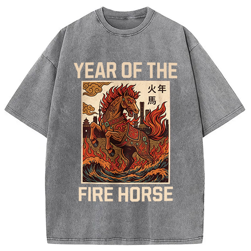 Modecanvas Year Of The Fire Horse DTG Printing Washed T-Shirt