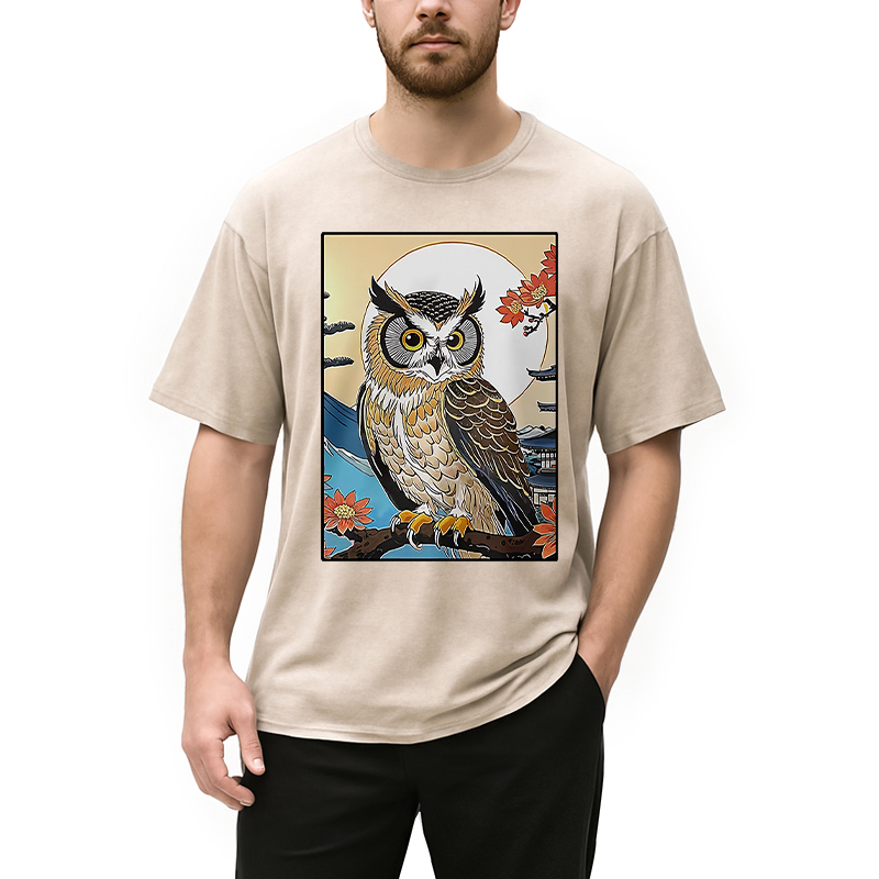 Modecanvas Owl Ukiyo-e Washed T-Shirt