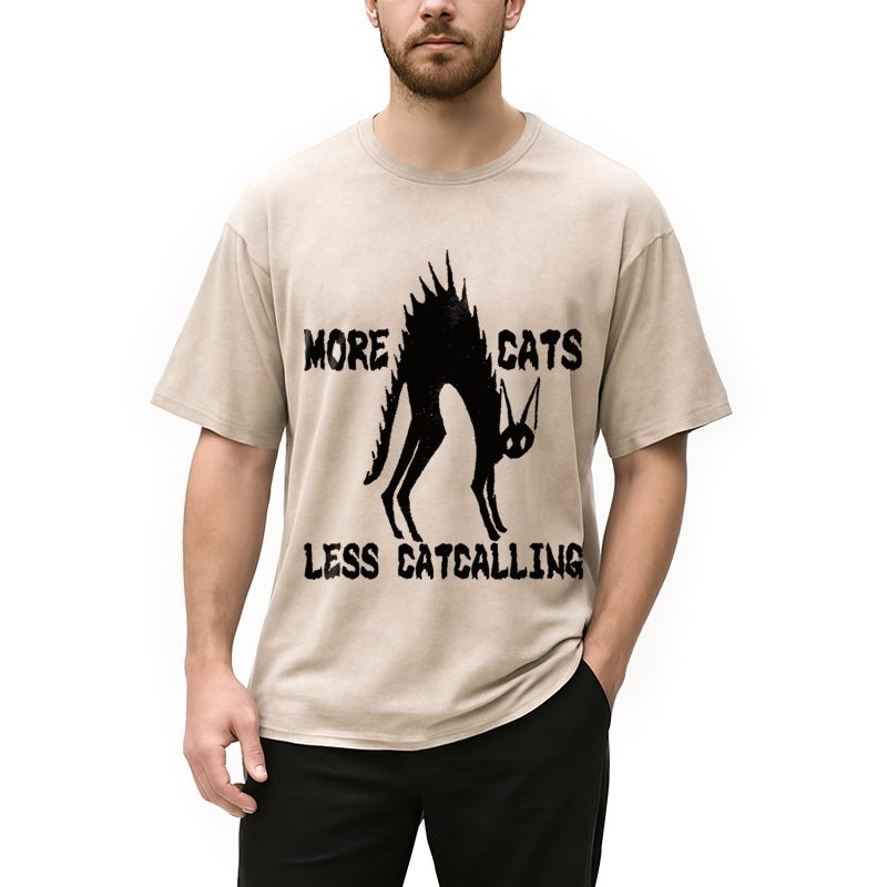 Modecanvas More Cats Less Catcalling DTG Printing Washed T-Shirt