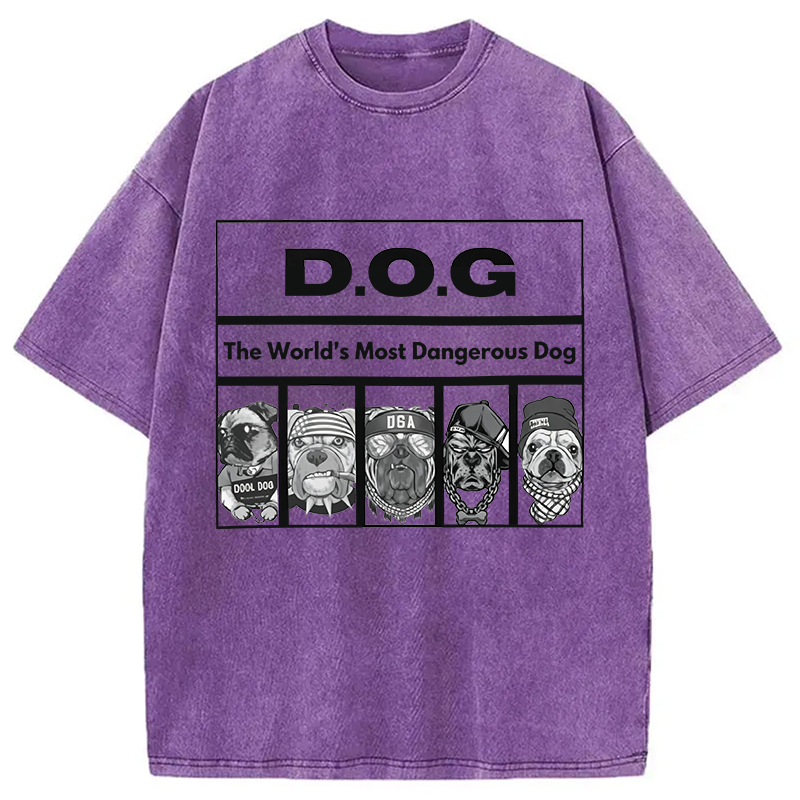 Modecanvas HIP HOP Dogs Funny DTG Printing Washed T-Shirt