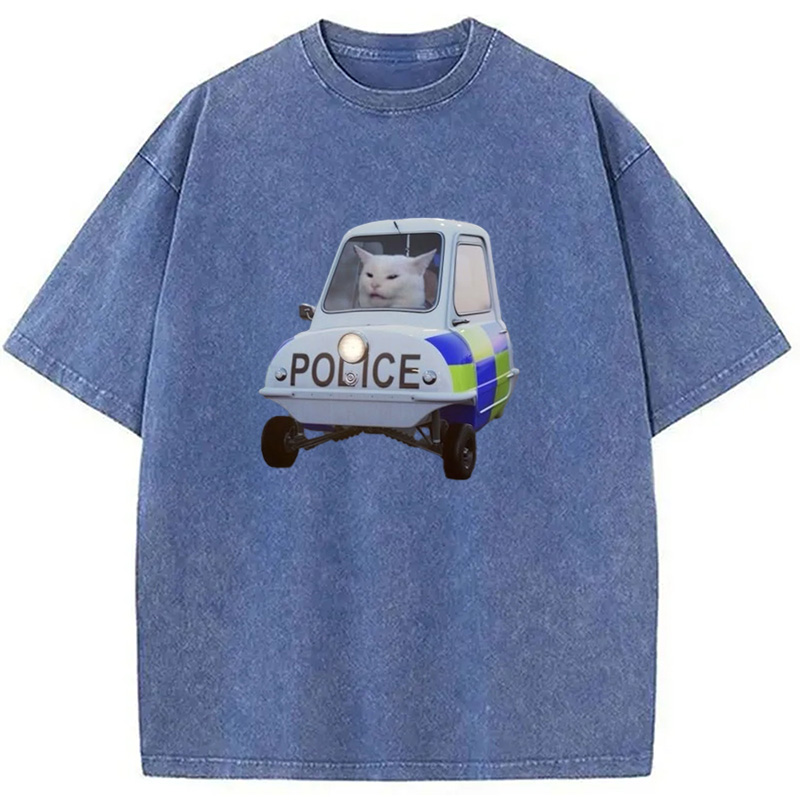 Modecanvas Police Cat Meme Washed T-Shirt