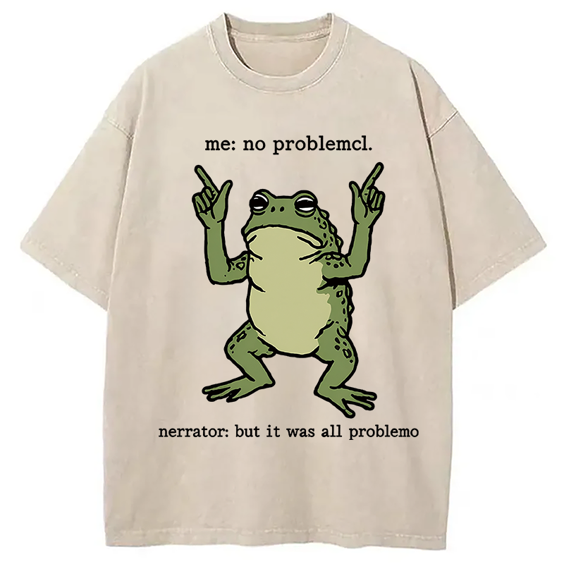 Modecanvas No Problemo Frog Funny Meme DTG Printing Washed T-Shirt