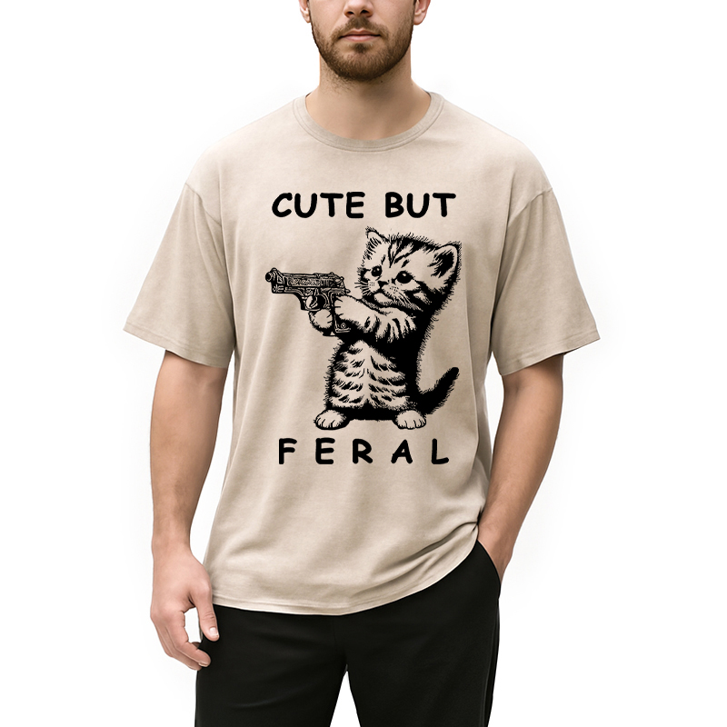 Modecanvas Ferocious Cat Washed T-Shirt