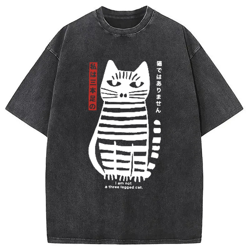 Modecanvas Bold Black and White Cat Washed T-Shirt