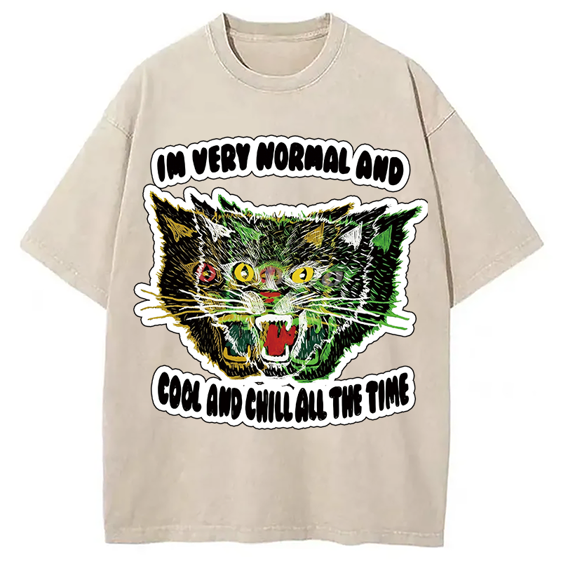 Modecanvas Normal And Chill Cat DTG Printing Washed T-Shirt