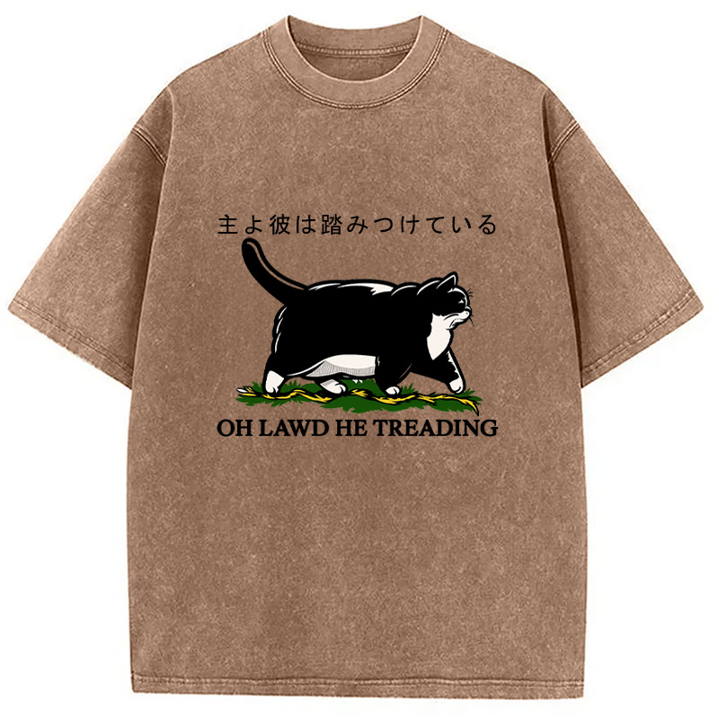 Modecanvas Oh Lawd He Treading Tuxedo Cat Washed T-Shirt
