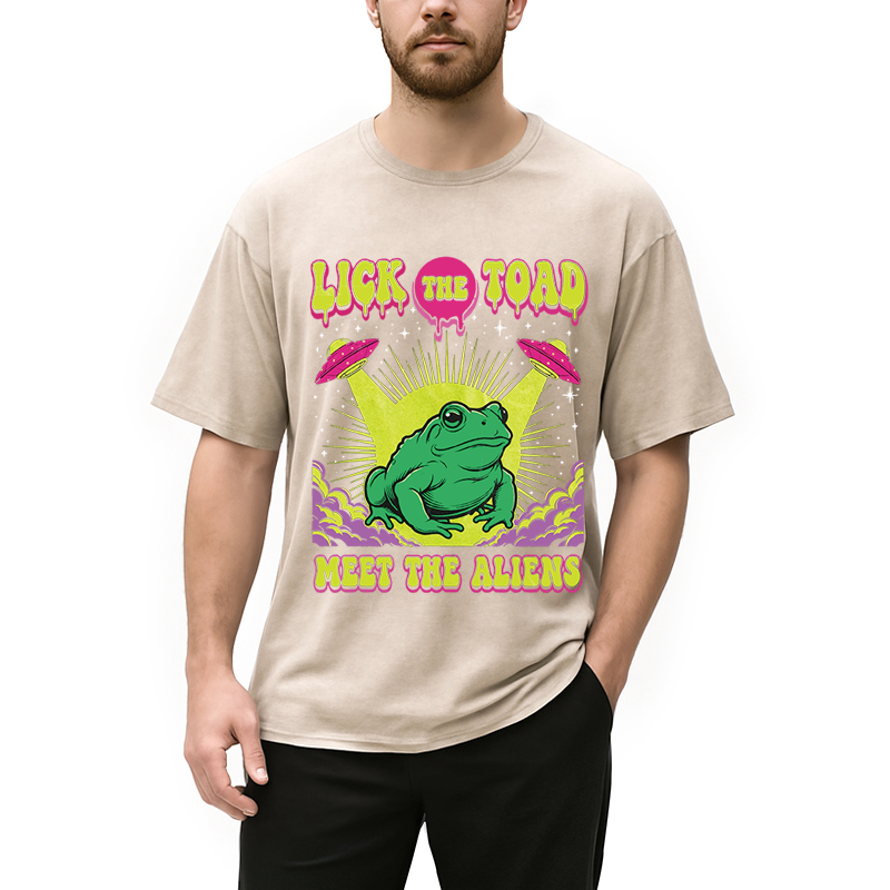 Modecanvas Lick The Toad Frog Meme DTG Printing Washed T-Shirt