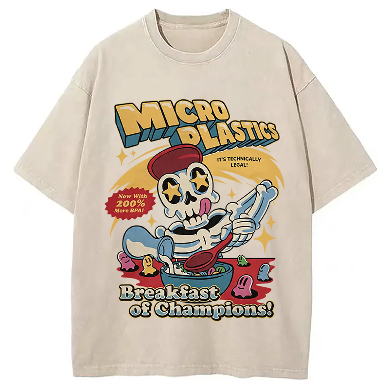 Modecanvas Microplastics Skeleton Meme DTG Printing Washed T-Shirt