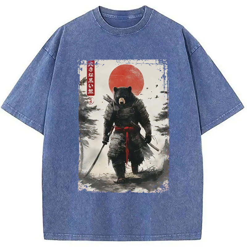 Modecanvas Retro Black Bear Samurai Washed T-Shirt