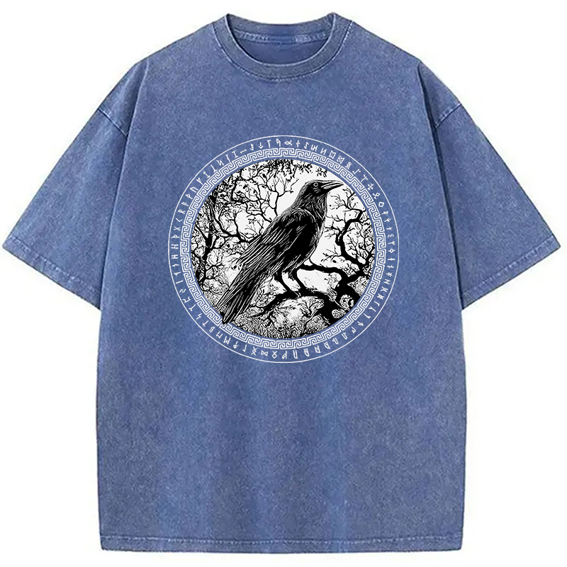Modecanvas Circle of the Raven DTG Printing Washed T-Shirt