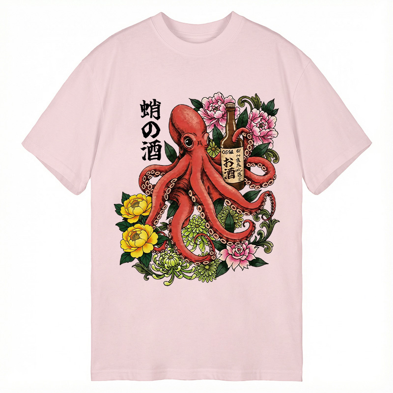 Modecanvas Octopus with Sake Bottle DTG Printing Classic T-Shirt-modecanvas