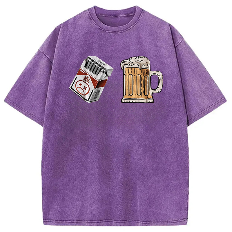 Modecanvas Cigarette and Beer Breakfast Combo Joke Washed T-Shirt