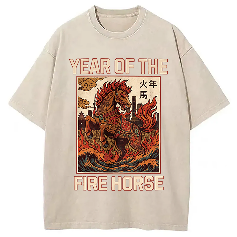 Modecanvas Year Of The Fire Horse DTG Printing Washed T-Shirt