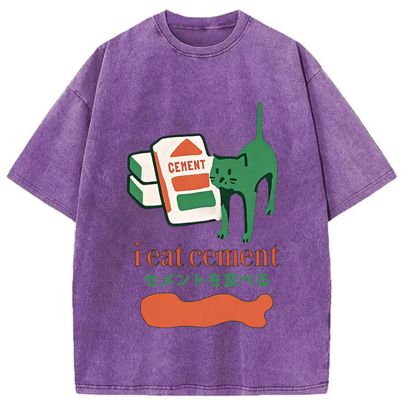 Modecanvas Cement Cat Washed T-Shirt-modecanvas