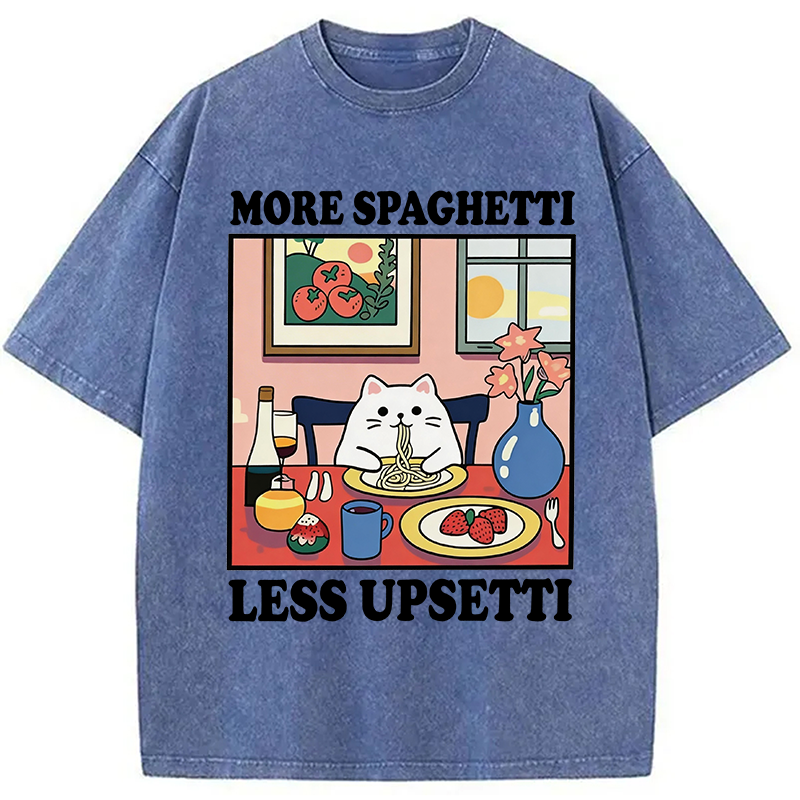 Modecanvas More Spaghetti Less Upsetti Cute Cat DTG Printing Washed T-Shirt
