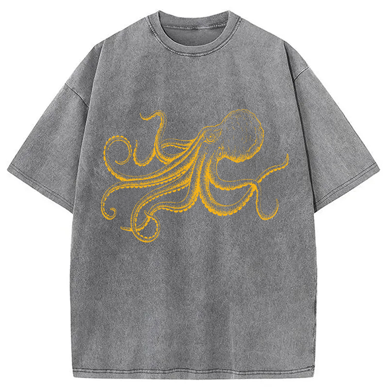 Modecanvas Octopus Japanese DTG Printing Washed T-Shirt