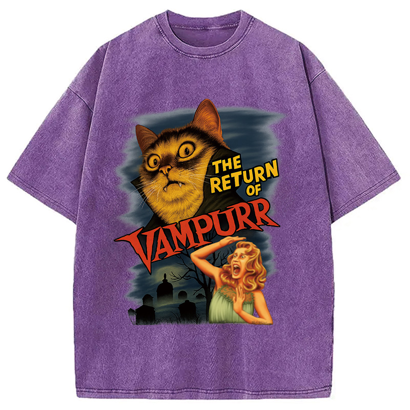 Modecanvas The Return of Vampurr The Halloween Cat Washed T-Shirt