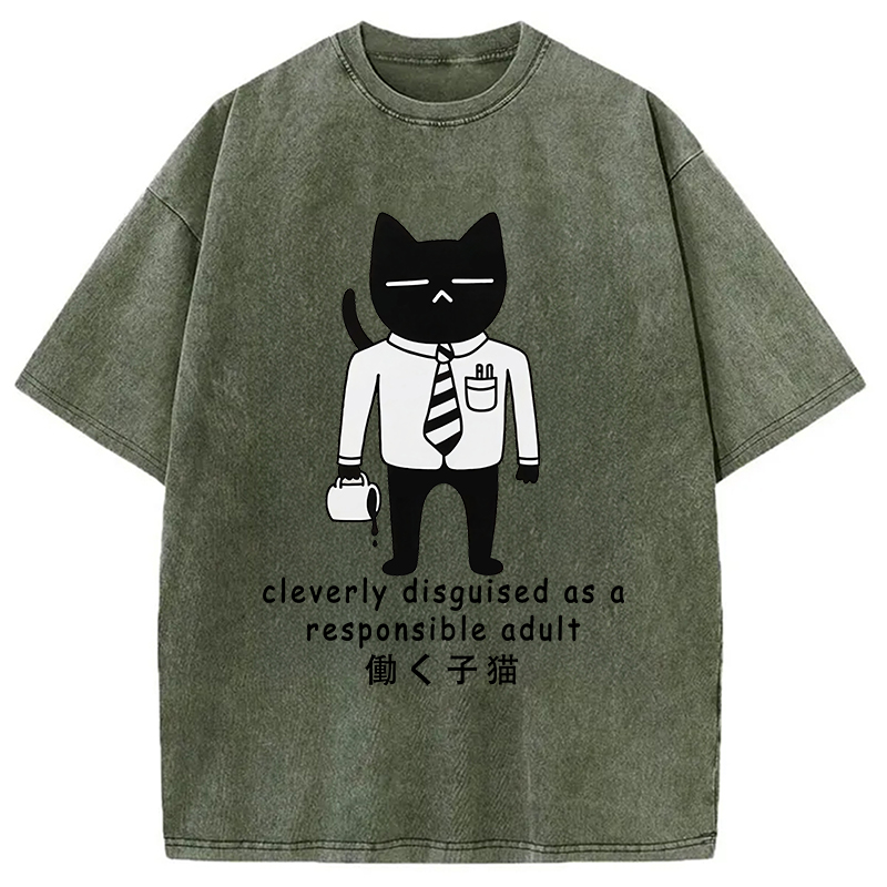 Modecanvas Cat At Work Japan Washed T-Shirt