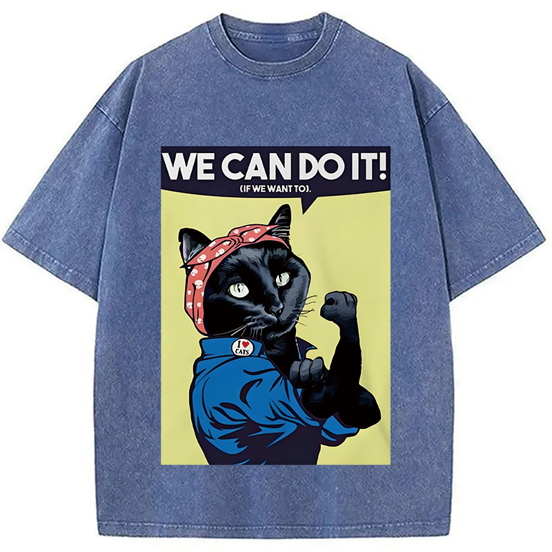 Modecanvas We Can Do It Moew Black Cat Washed T-Shirt