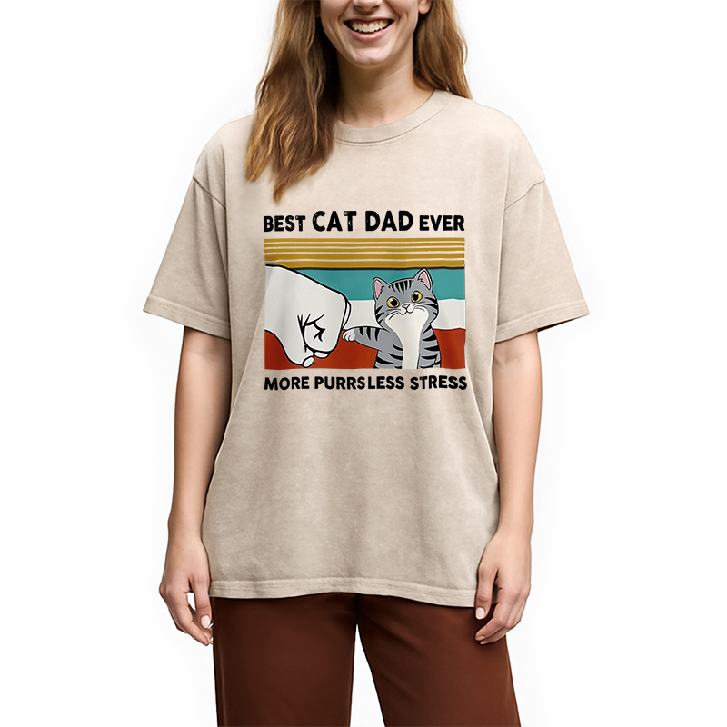 Modecanvas Funny Cat Dad Washed T-Shirt